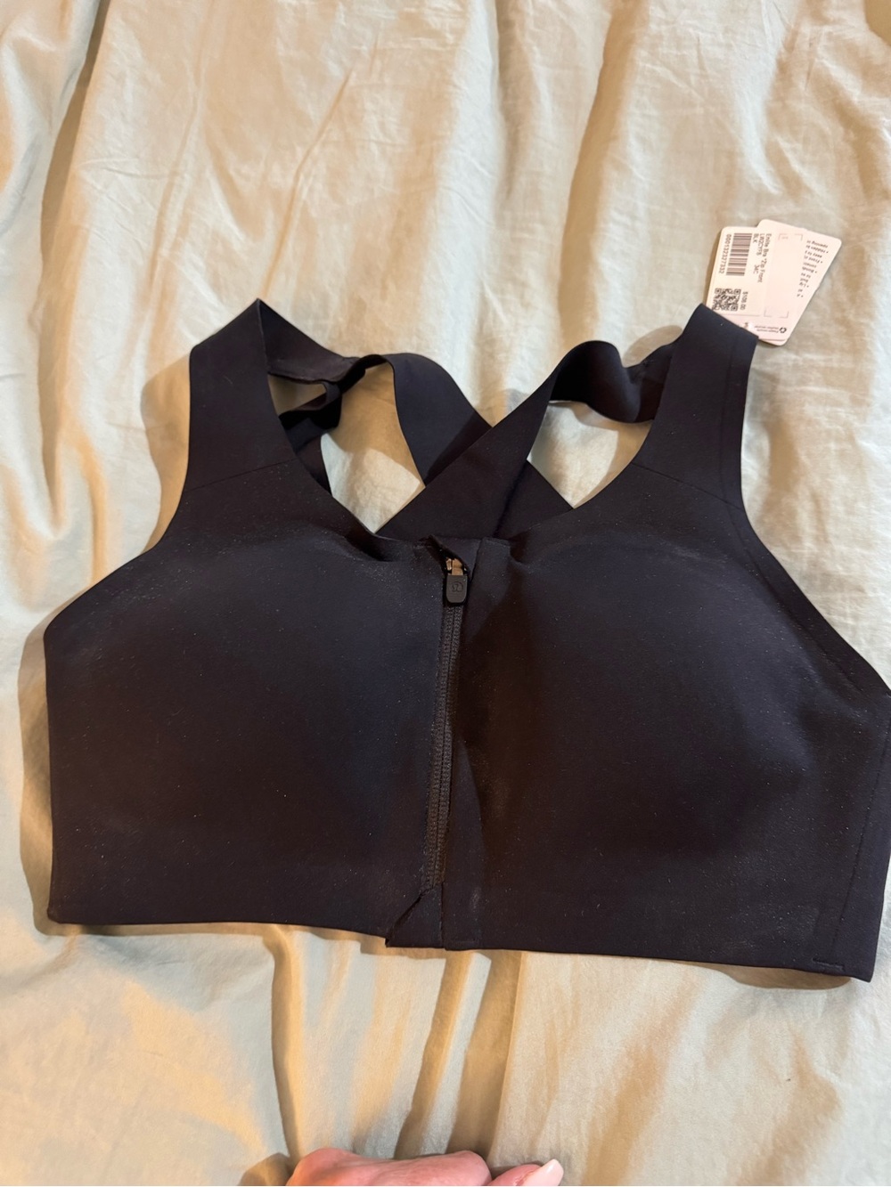 Lululemon Black Front-Zip Sports Bra with Crisscross Back NWT 34c